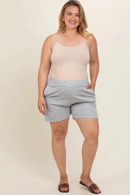 Grey Raw Edge Maternity Plus Sweat Shorts