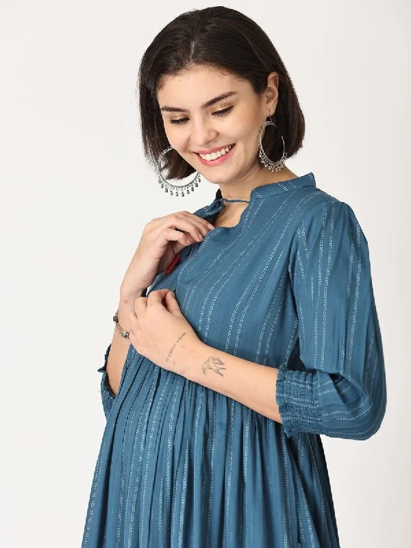 Turkish Teal Maternity Dress with Nursing