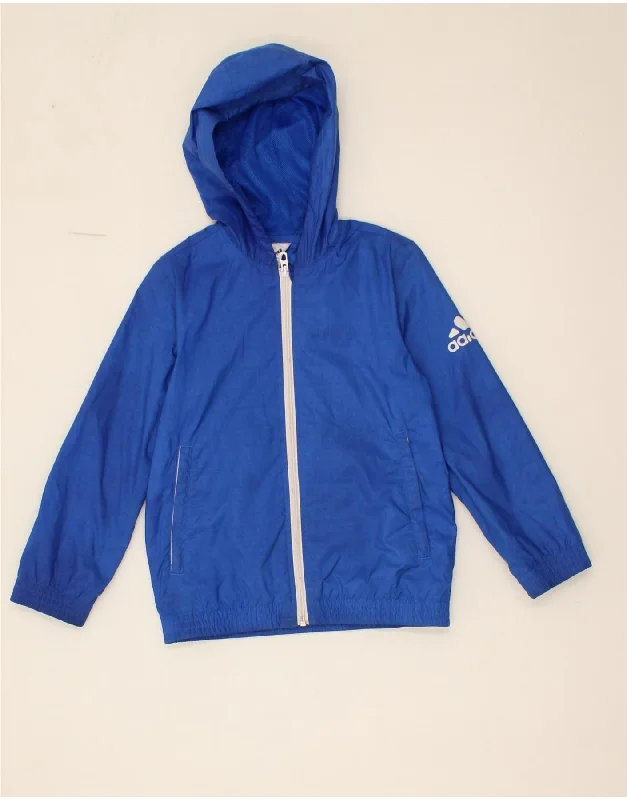 ADIDAS Boys Graphic Hooded Rain Jacket 6-7 Years Blue Polyester