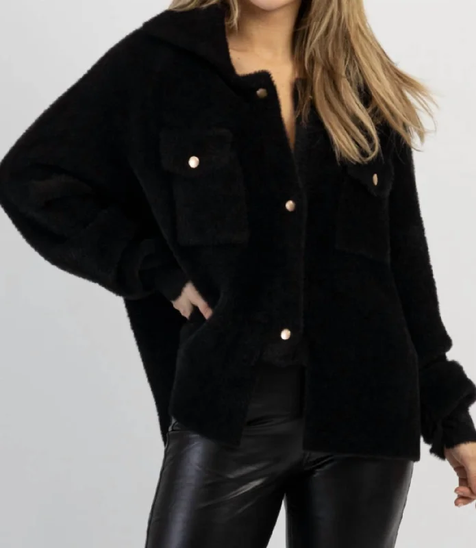 Frankie Soft Fur Shacket In Black