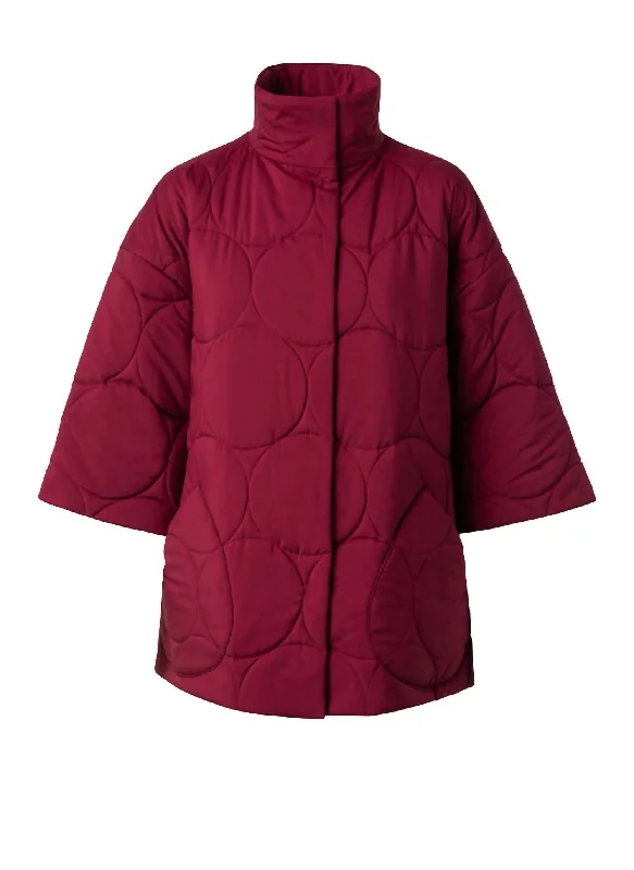 Techno Quilt Egg Shape Coat In Garnet