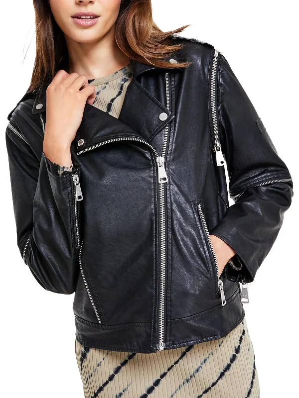 Womens Faux Leather Short Motorcycle Jacket