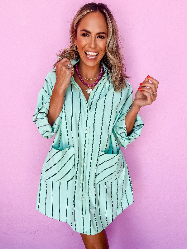 Just For Fun Striped Shirt Dress