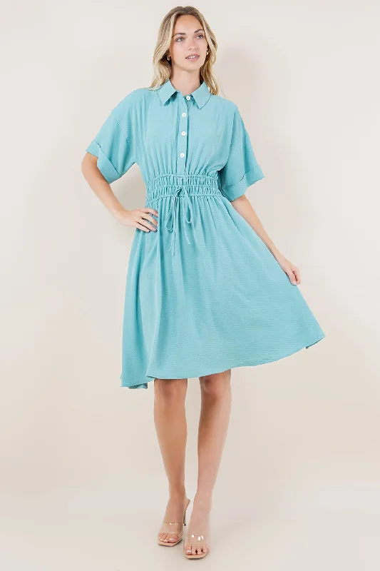 SS DROPPED SLD WAIST ELASTICS SHIRT DRESS - D3534-AFLW-ALOE