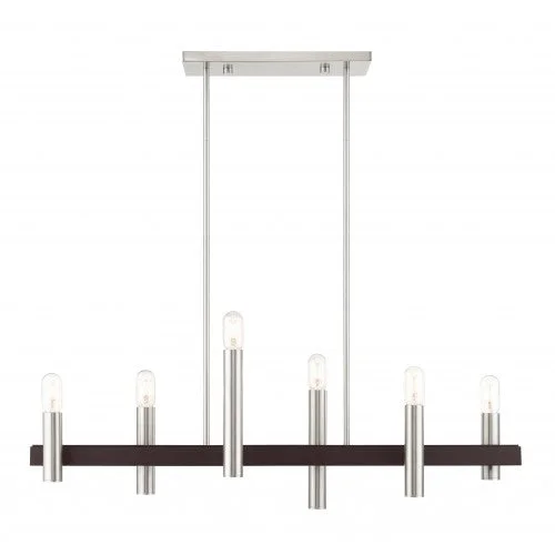 Chandeliers with Metal Frames in Bronze FinishChandeliers with Metal Frames in Bronze Finish6 Light Brushed Nickel & Bronze Linear Chandelier