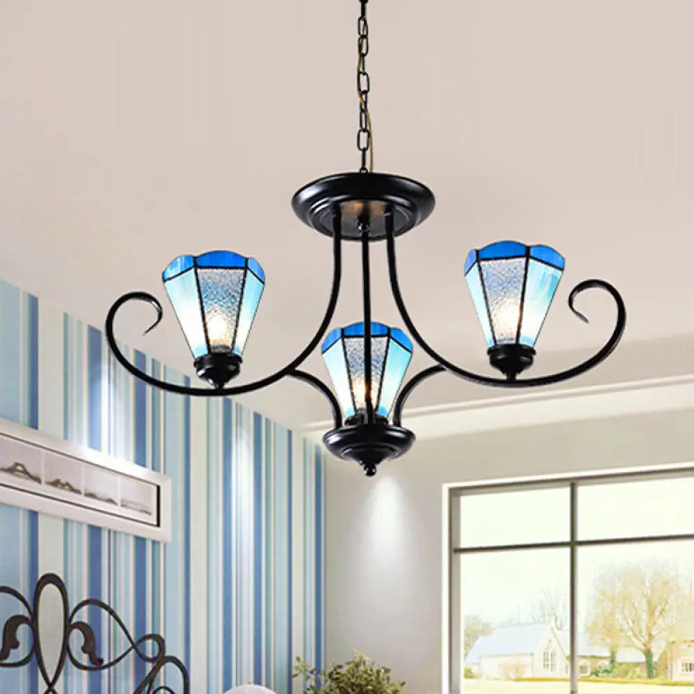 Large Chandeliers for Grand Halls and FoyersLarge Chandeliers for Grand Halls and FoyersBaroque Blue Frosted Glass Cone Ceiling Pendant Light - Black with 3/6/8 Lights, 18"/27.5"/32.5" W