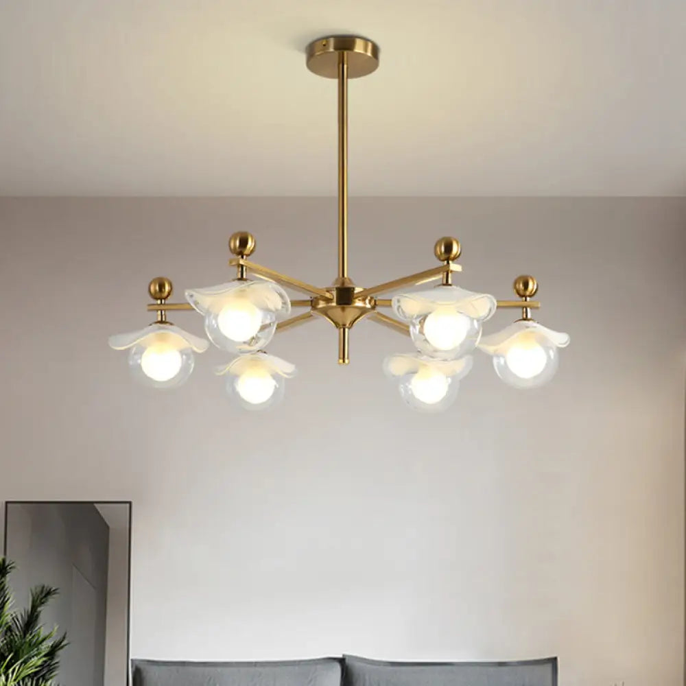Small Chandeliers for Compact RoomsSmall Chandeliers for Compact RoomsModern 6-Head Gold Radial LED Chandelier Pendant Light with Clear Glass Globe and Wave Cap