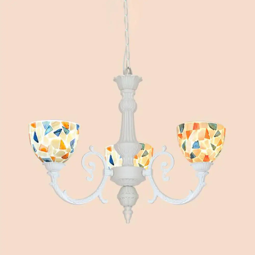 Chandeliers with Metal Frames in Bronze FinishChandeliers with Metal Frames in Bronze FinishMediterranean Shell Chandelier - White Mosaic with 3/5/8 Lights for Living Room Ceiling