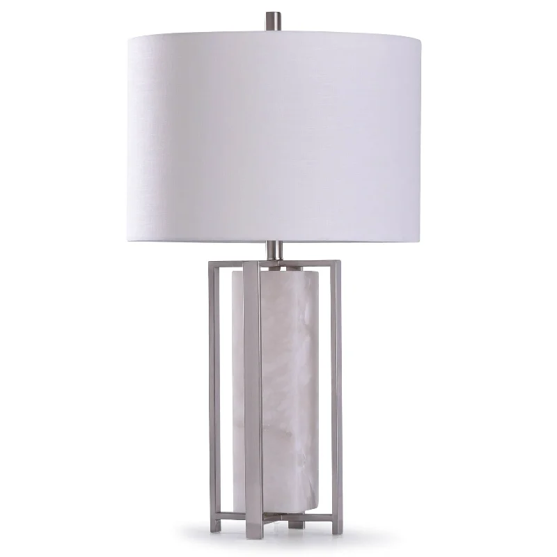 coastal style table lamps with nautical elements for beach housescoastal style table lamps with nautical elements for beach housesStyleCraft Abyaz Marble and Steel Open Square Framed Marble Table Lamp with White Drum Shade