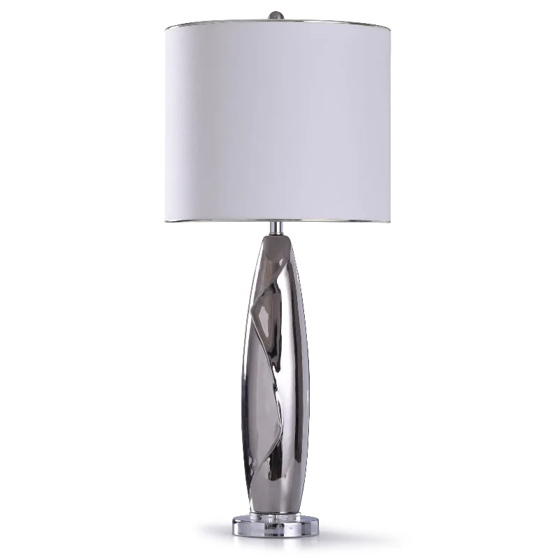 bohemian table lamps with colorful patterns for eclectic bedroomsbohemian table lamps with colorful patterns for eclectic bedroomsStyleCraft Guildford Silver Fluid Design Table Lamp with Clear Acrylic Accent and White Drum Shade