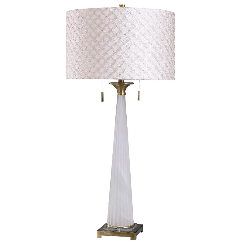 marble table lamps with a luxurious veined pattern for high end decormarble table lamps with a luxurious veined pattern for high end decorStyleCraft Sona Brushed Gold with White Ribbed Glass Tower Table Lamp with Lattice Textured Drum Shade