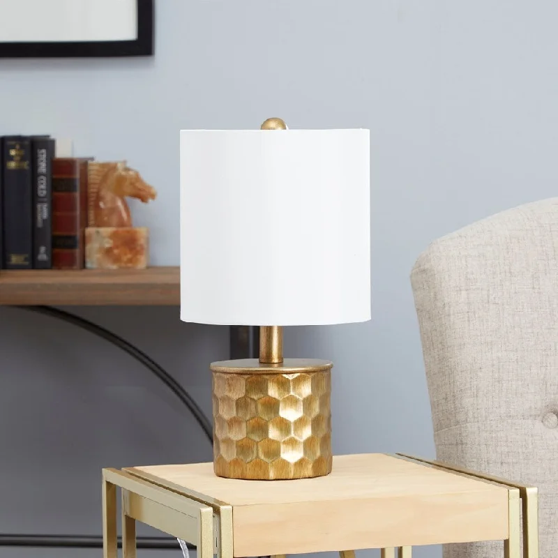 wooden table lamps with natural grain for a warm and organic feelwooden table lamps with natural grain for a warm and organic feelThe Hive 15.5" Mini Gilded Table Lamp with Shade - Gold